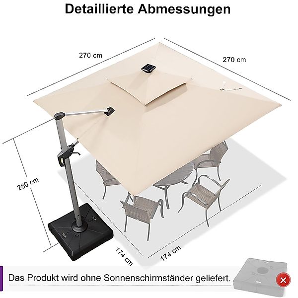 PURPLE LEAF Ampelschirm Quadratischer Außenbereich Sonnenschirm, günstig online kaufen