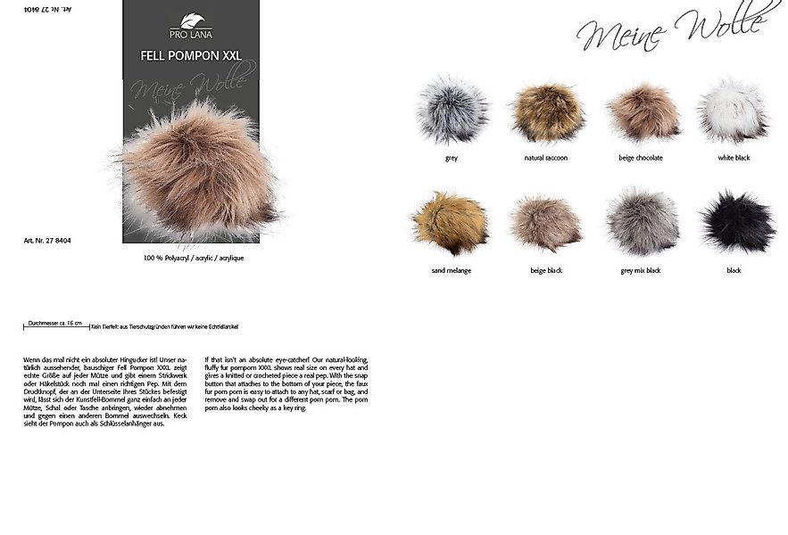 Pro Lana Bommelmütze Fell Pompon XXXL - Durchmesser 15cm günstig online kaufen