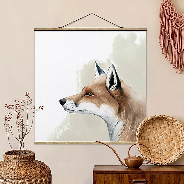 Stoffbild Tiere mit Posterleisten - Quadrat Waldfreunde - Fuchs günstig online kaufen