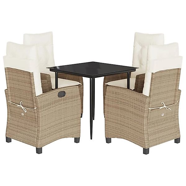 vidaXL 5-Tlg Garten-Essgruppe mit Kissen Beige Poly Rattan 3212803 günstig online kaufen