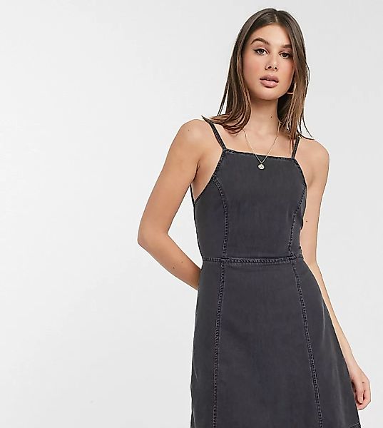 ASOS DESIGN Tall – Weiches Jeanskleid in verwaschenem Schwarz mit Trägern u günstig online kaufen