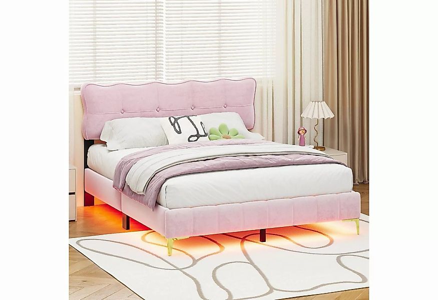 Celya Polsterbett Jugendbett, Doppelbett mit LED-Leuchten, Samtstoff, 160 x günstig online kaufen