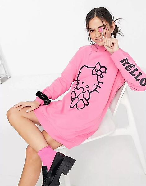 New Girl Order x Hello Kitty – Oversize-Pulloverkleid mit kontrastierendem günstig online kaufen