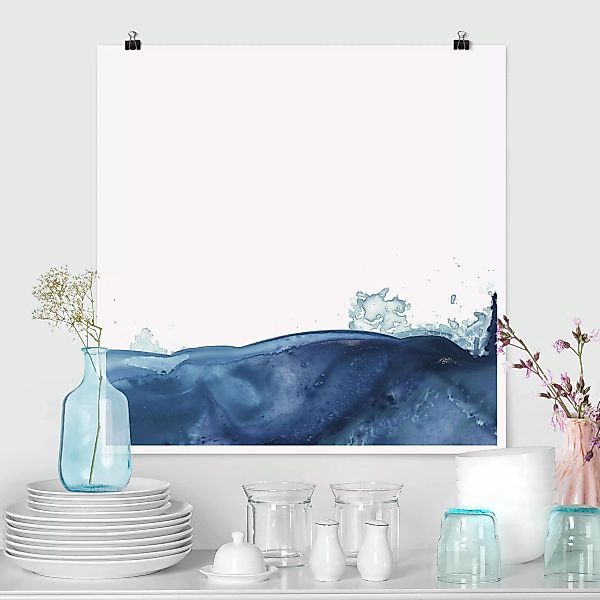 Poster - Quadrat Welle Aquarell Blau II günstig online kaufen