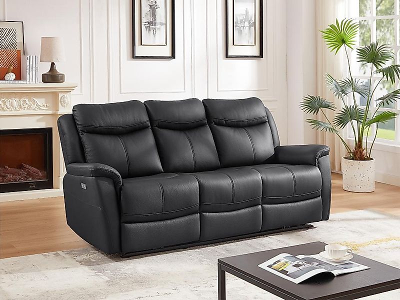 Relaxsofa 3-Sitzer elektrisch - Rindsleder - Schwarz - NOMAJO günstig online kaufen