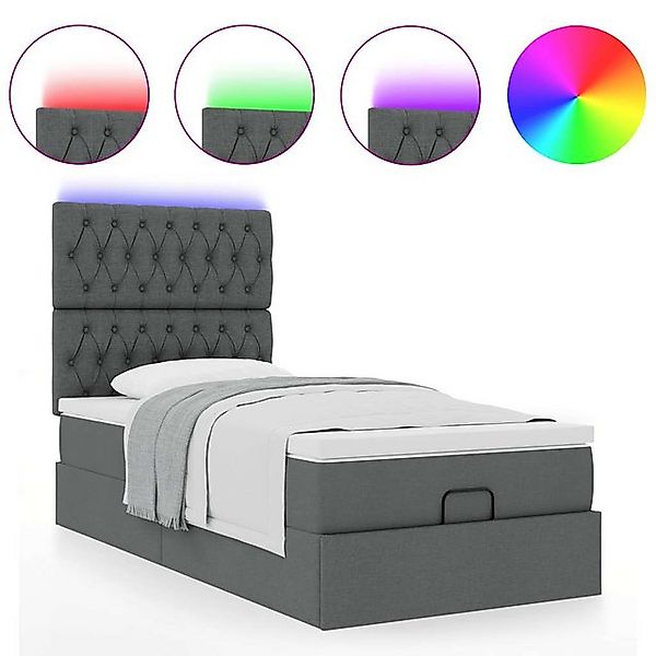 vidaXL Bett Ottoman-Bett mit Matratze & LEDs Dunkelgrau 90x190 cm Stoff günstig online kaufen