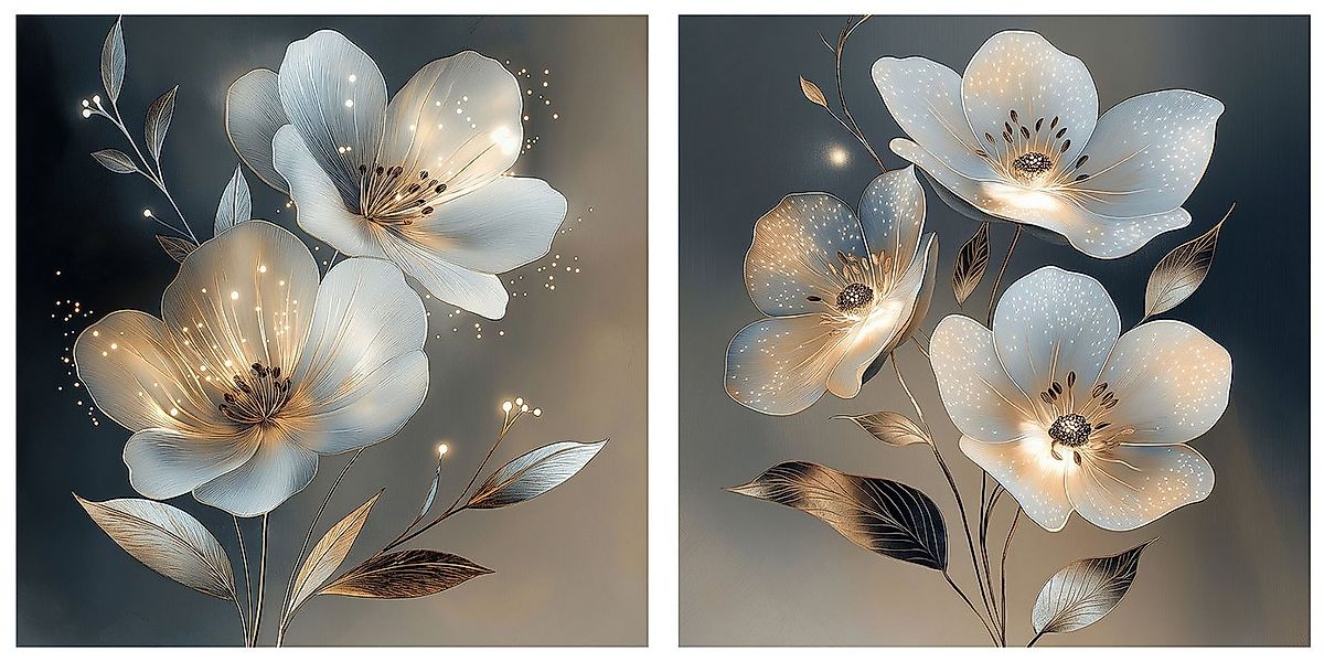 Levandeo® Glasbild, 2er Set Wandbild 20x20cm Abstract Floral Art Blumen Gla günstig online kaufen