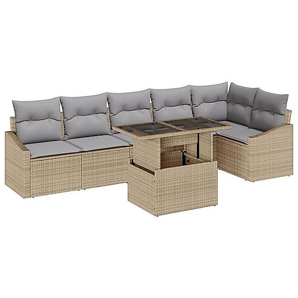 vidaXL Loungesofa 7-teiliges Garten-Sofa-Set mit Kissen Beige Poly Rattan, günstig online kaufen