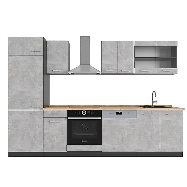 Vicco R-Line Küchenzeile Beton/Anthrazit 300 cm ohne Arbeitsplatte günstig online kaufen