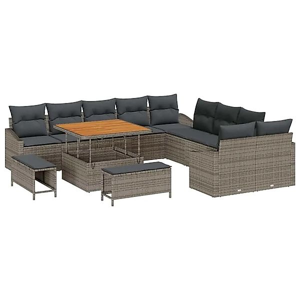 vidaXL Gartensofa-Set mit Kissen mit Speicher 13 Stk Grau Poly Rattan 33646 günstig online kaufen