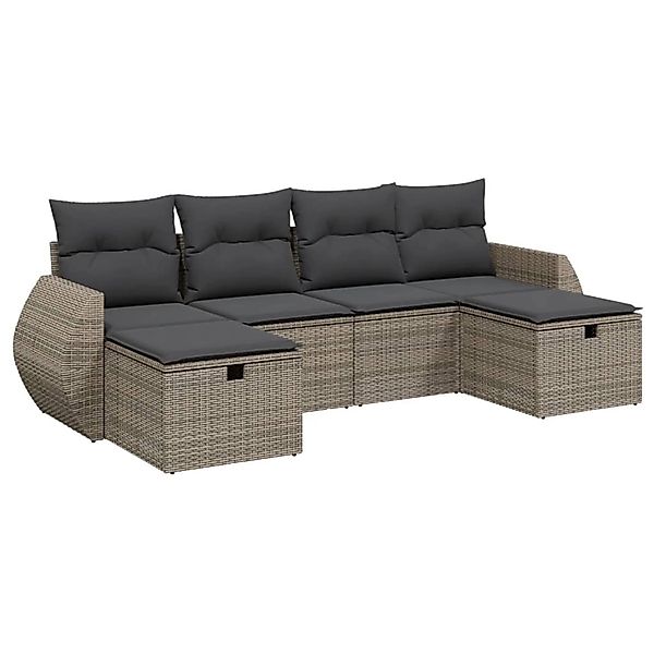 vidaXL 6-Tlg Garten-Sofagarnitur mit Kissen Grau Poly Rattan 3264166 günstig online kaufen