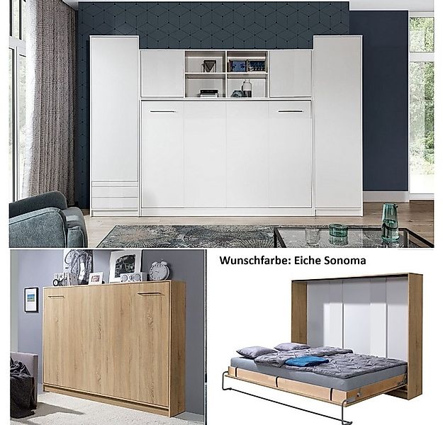 QMM TraumMöbel Schrankbett horizontal HB 120x200 mit 2 Schränken & Aufsatz günstig online kaufen