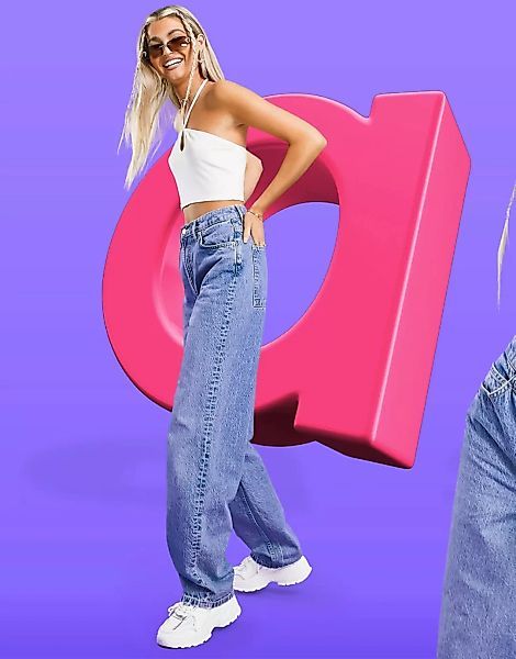ASOS DESIGN – Mittelhohe Oversize-Jeans im Skater-Stil aus Bio-Baumwollmix günstig online kaufen