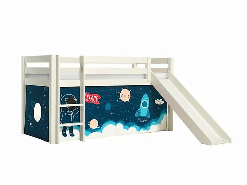 Natur24 Kinderbett Halbhohes Bett Pino mit Rutsche und Textilset Rakete Kie günstig online kaufen
