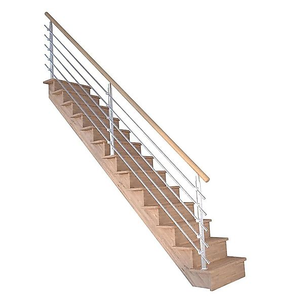 Treppe Lindos Eiche Gerade 100 cm Setzstufen Design-Geländer-Edelstahl FSC® günstig online kaufen