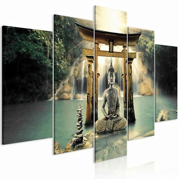artgeist Wandbild Buddha Smile (5 Parts) Wide mehrfarbig Gr. 200 x 100 günstig online kaufen