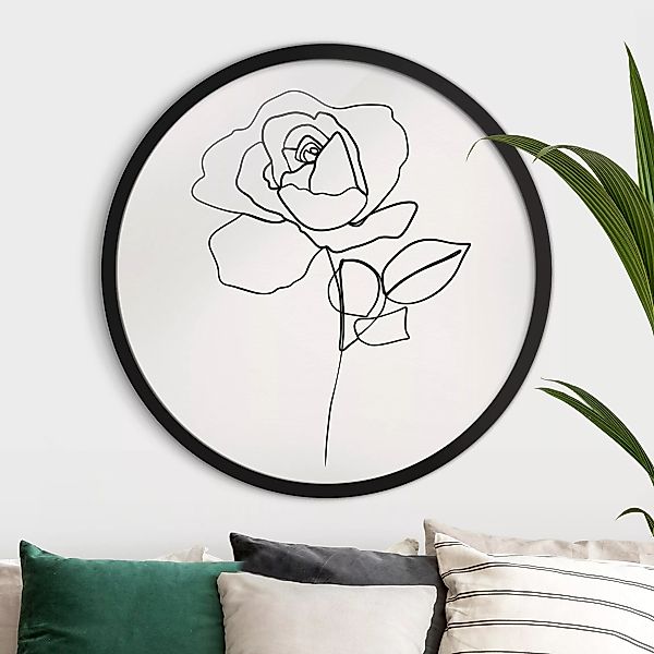 Rundes Gerahmtes Bild Line Art Rose Schwarz Weiß günstig online kaufen