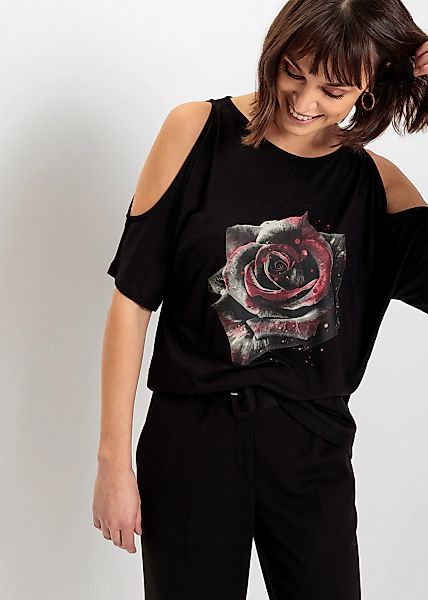 bonprix T-Shirt "Cold-Shoulder-Shirt aus Viskose" Cold-Shoulder-Shirt aus V günstig online kaufen