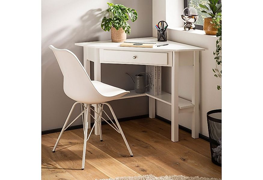 FINEBUY Schreibtisch FB107828 Eck 76 cm Weiß Schublade Tisch Platzsparend ( günstig online kaufen