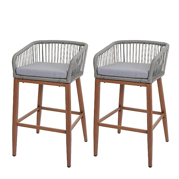 MCW Barhocker O22 2er-Set Hellgrau Kissen Hellgrau Holz-Optik günstig online kaufen