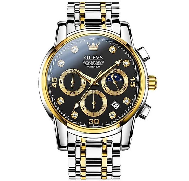OLEVS Quarzuhr Herrenuhr Bicolor Silber /Gold Chronograph 2875, Uhrenbox günstig online kaufen