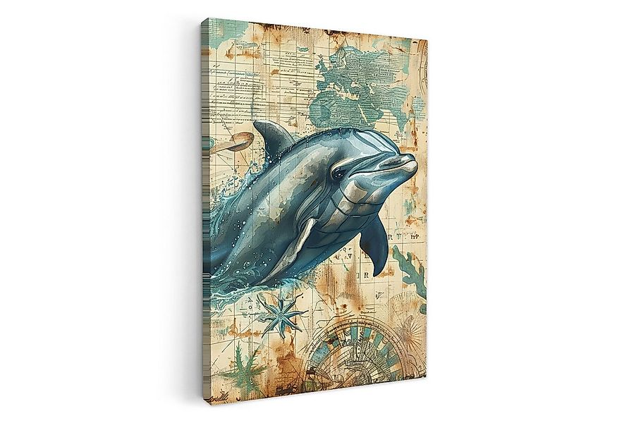 OneMillionCanvasses® Leinwandbild Weinlese - Delphin - Tiere - Aquarell - B günstig online kaufen