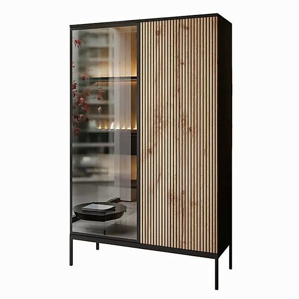 Lookway Hochschrank ECLIPSE WTSZ104 Vitrine mit Beleuchtung Eiche schwarz w günstig online kaufen