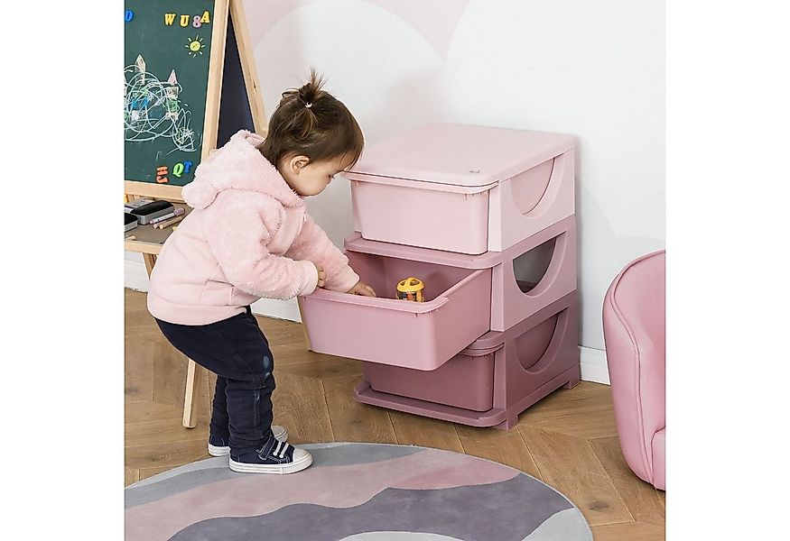 HOMCOM Spielzeugtruhe mit Stauraum, drei Ebenen (Spielzeug-Organizer, 1 St. günstig online kaufen