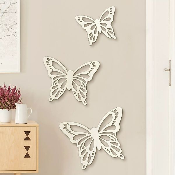 Wanddeko Holz 3 Schmetterlinge Set günstig online kaufen