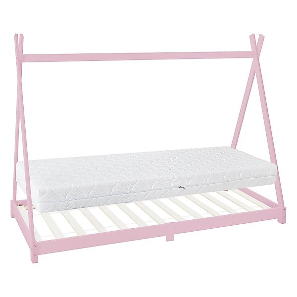 ML-Design Kinderbett Tipi 90x200 cm Rosa mit Matratze H16cm Lattenrost günstig online kaufen