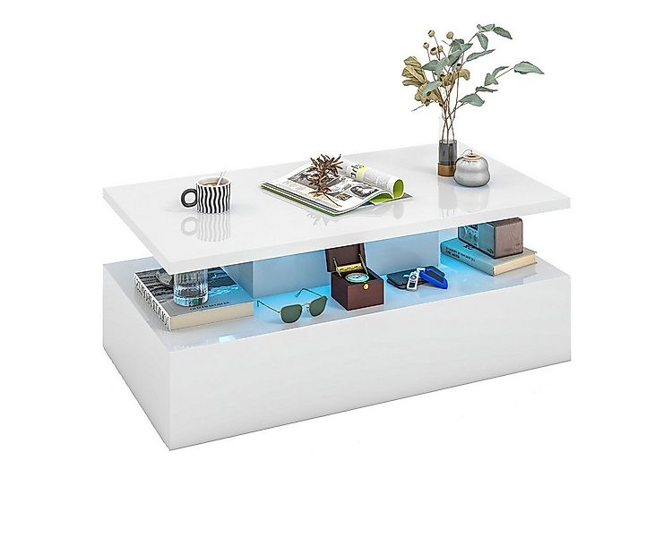 COSTWAY Couchtisch, mit LED 20 Farben, Sofatisch mit Stauraum hochglanz, 11 günstig online kaufen