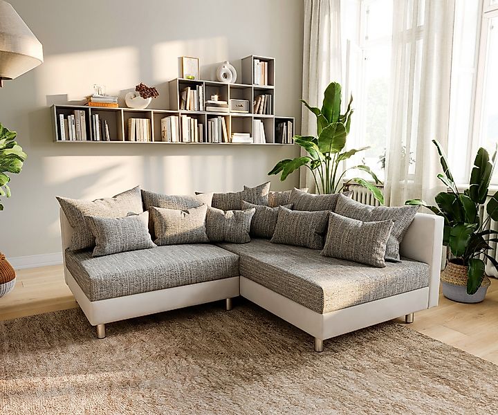 DELIFE Ecksofa Clovis, Weiss Hellgrau Ottomane Rechts Ecksofa modular günstig online kaufen