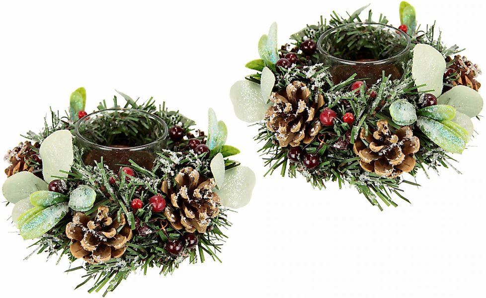 I.GE.A. Teelichthalter "Weihnachtsdeko, Kerzenhalter" mit Zapfen, Beeren un günstig online kaufen