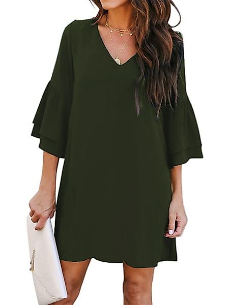 Army Green V-Ausschnitt Rüschenärmel Mini Kleid günstig online kaufen