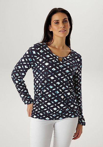 Aniston SELECTED Langarmshirt mit Cut-out und dekorative Mosaik-Musterung - günstig online kaufen