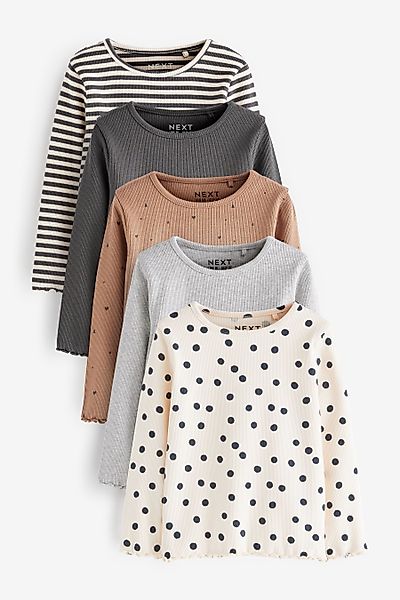 Next Langarmshirt Langärmelige, gerippte Jerseytops im 5er-Pack günstig online kaufen