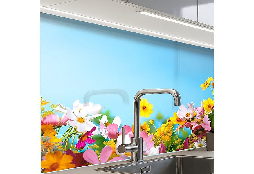 KitchenYeah Küchenrückwand selbstklebend Blumen - Bunt - Blau - Natur, (1-t günstig online kaufen