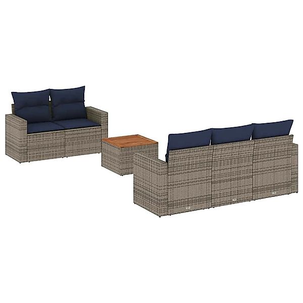 vidaXL 6-Tlg Garten-Sofagarnitur mit Kissen Grau Poly Rattan 3256341 günstig online kaufen
