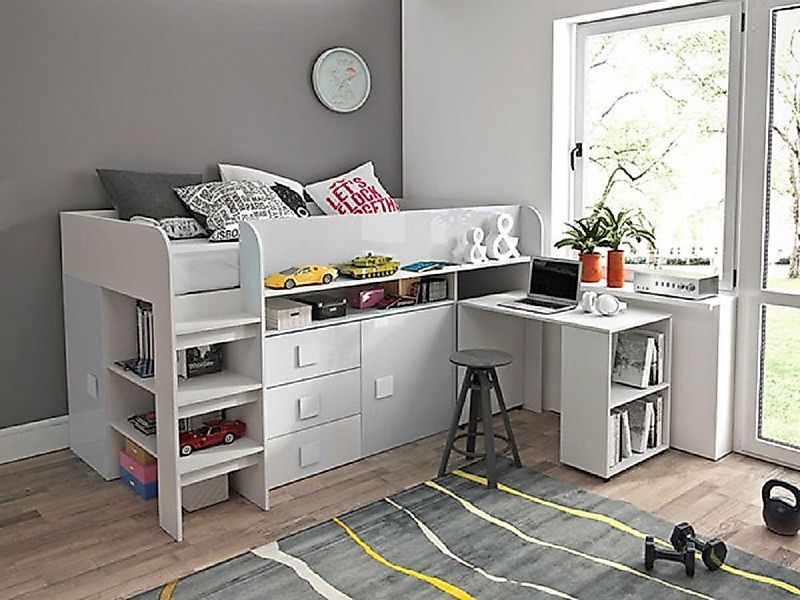 Hochbett TOLEDO 1 (Etagenbett mit Schreibtisch + 2 Schränke) Farbe wählbar günstig online kaufen