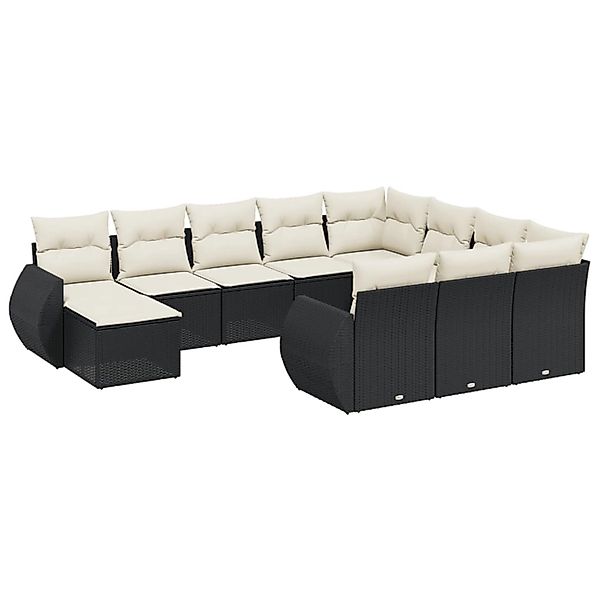 vidaXL 11-Tlg Garten-Sofagarnitur mit Kissen Schwarz Poly Rattan 3257519 günstig online kaufen