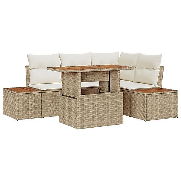 vidaXL Loungesofa 5-tlg. Garten-Essgruppe mit Kissen Beige Poly Rattan, 5 T günstig online kaufen