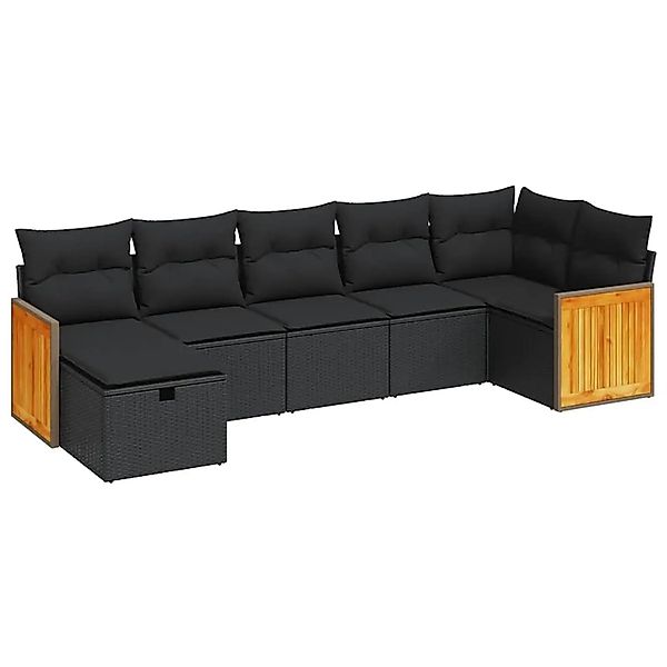 vidaXL 7-Tlg Garten-Sofagarnitur mit Kissen Schwarz Poly Rattan 3326038 günstig online kaufen