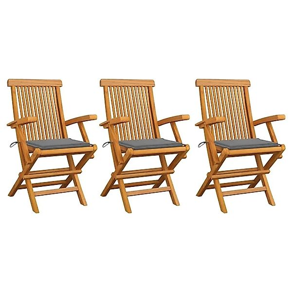 vidaXL Gartenstühle mit Grauen Kissen 3 Stk Massivholz Teak 3062515 günstig online kaufen