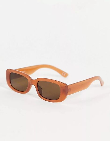 ASOS DESIGN – Rechteckige Sonnenbrille in Braun mit getönten Gläsern günstig online kaufen