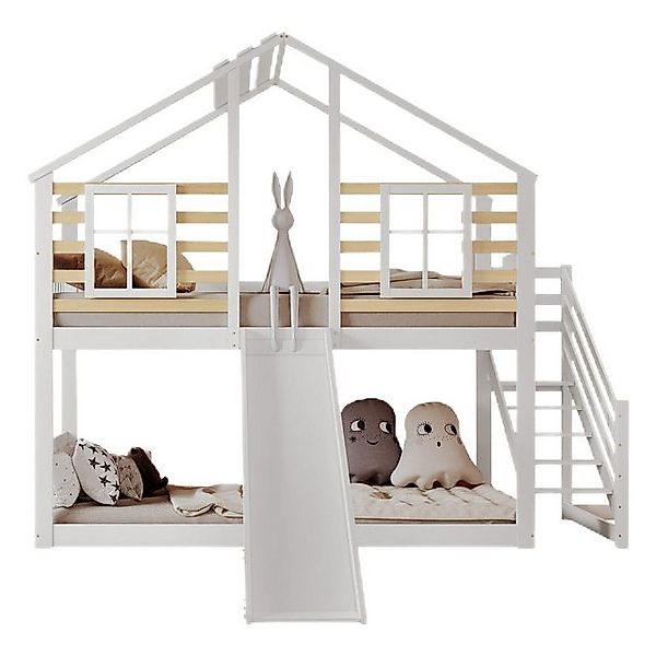 TavilaEcon Etagenbett Kinderbetten Holzbett mit Rutsche und Fenster, 90x200 günstig online kaufen