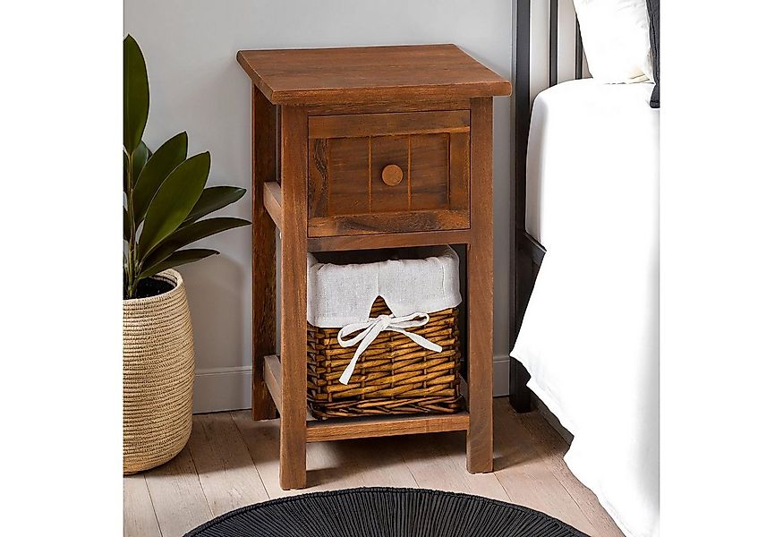 CARO-Möbel Nachttisch MESSINA, kleine Nachtkommode mit Schublade und Korb, günstig online kaufen