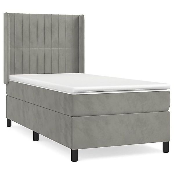 vidaXL Boxspringbett, Boxbett mit Matratze Hellgrau 90x200 cm Samt günstig online kaufen