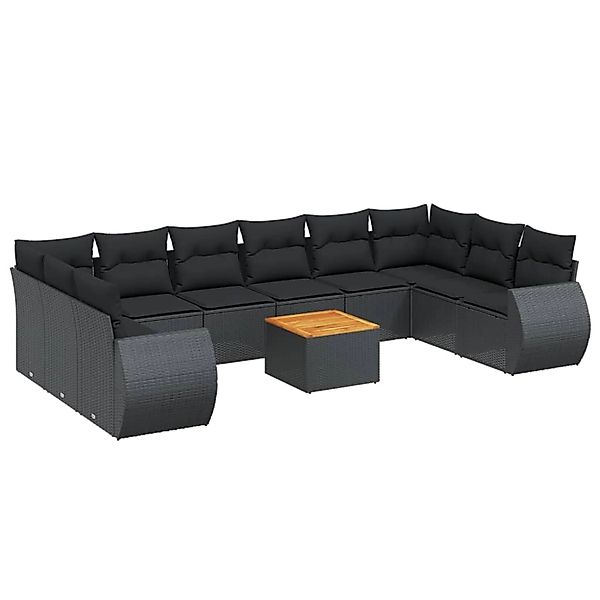 vidaXL 11-Tlg Garten-Sofagarnitur mit Kissen Schwarz Poly Rattan 3257504 günstig online kaufen