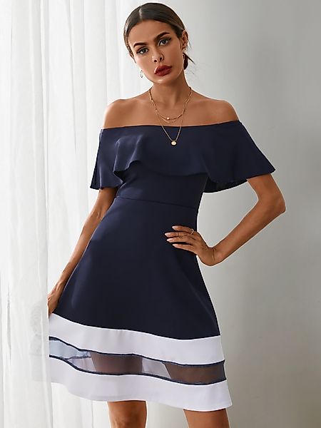 YOINS Navy Off the Shoulder Patch Mesh Mini Kleid günstig online kaufen