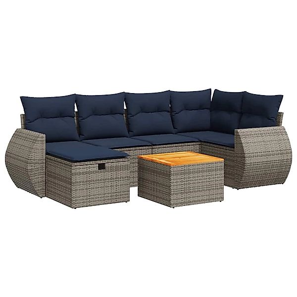 vidaXL 7-Tlg Garten-Sofagarnitur mit Kissen Grau Poly Rattan 3325848 günstig online kaufen